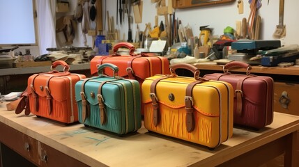 Colorful suitcases for long trips - obrazy, fototapety, plakaty