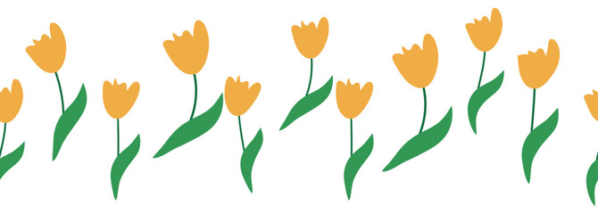 Tulips yellow and orange seamless horizontal border