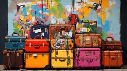 Colorful suitcases for long trips