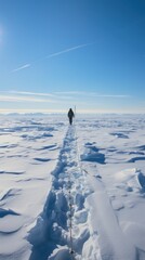 Lone explorer standing on vast ice floe