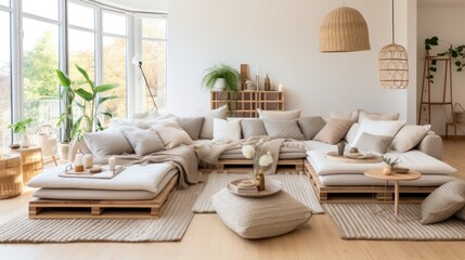 Home furnishings with pastel beige tones.