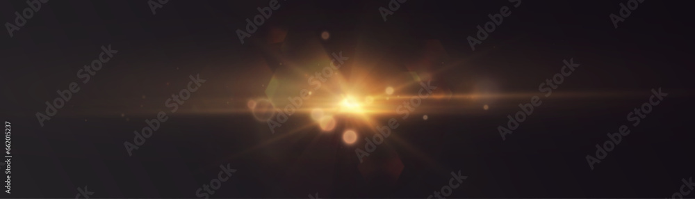 Poster bright light effect with rays and glare shines with golden light for vector illustration.