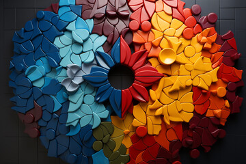 Creatively integrates puzzle pieces with abstract background to symbolize autism awareness and acceptance - obrazy, fototapety, plakaty
