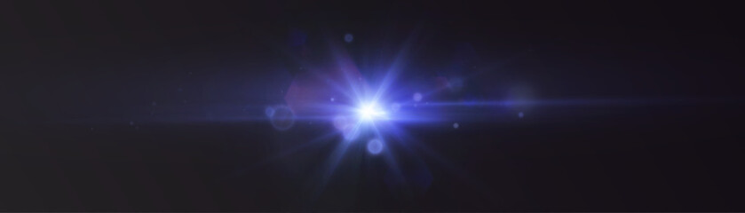 Bright light effect with rays and glare shines with blue light for vector illustration.