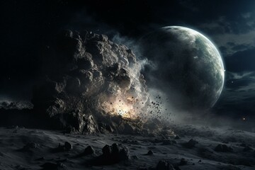 destruction of moon on unknown extraterrestrial world. Generative AI