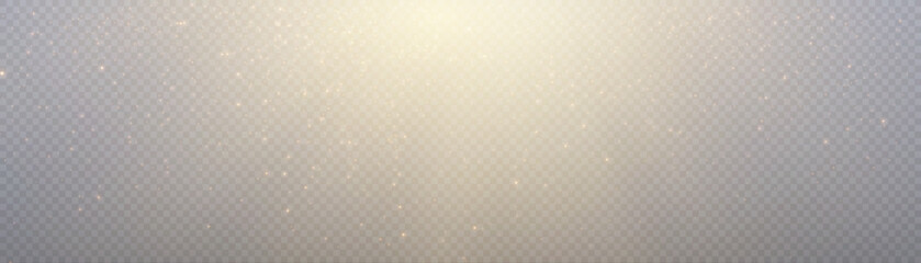 Golden Light effect with many shiny shimmering bokeh particles isolated on transparent background. Vector star cloud with dust.