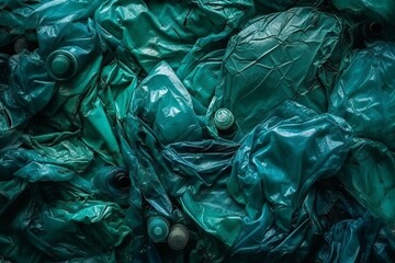Pattern of crumpled plastic bottles depicting environmental pollution. Generative AI