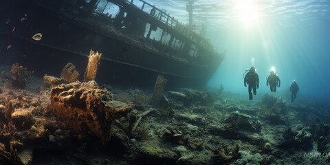 Scuba Divers Venture to an Ancient Sunken Ship, Uncovering the Mysteries of the Deep and the Silent Echoes of Maritime History
