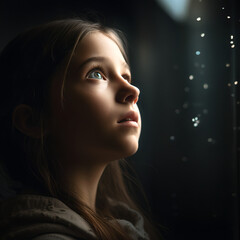 Little girl looking up in wonder