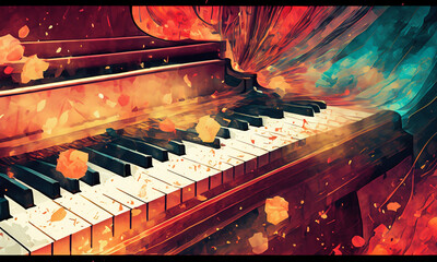 アーティスティックに描かれたピアノのイラスト