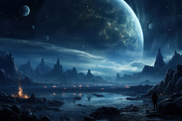 Astronomers studying exoplanets orbiting distant stars, raising questions about the potential for habitable worlds beyond our solar system. Concept of exoplanetary research. Generative Ai.