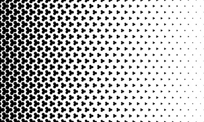 Black shamrock background. Modern black halftone of three circles design for pattern and background. Clover pattern. Trefoil