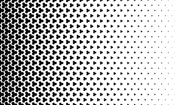 Black shamrock background. Modern black halftone of three circles design for pattern and background. Clover pattern. Trefoil