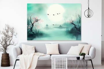 Soothing artwork depicting tranquil zen landscape. Calmness, positivity, harmony, peacefulness, nature, wellness, serenity, and rejuvenation. Generative AI