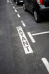 Payant - Signalisation place de parking payante - peinture blanche sur route - marquage au sol - obrazy, fototapety, plakaty