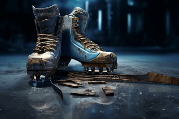Rendered depiction of ice hockey equipment. Generative AI - obrazy, fototapety, plakaty