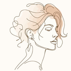 Stylish woman portrait. Outline trendy vector illustration. Continuous line drawing, minimalistic concept. Romantic image in pastel watercolor shades