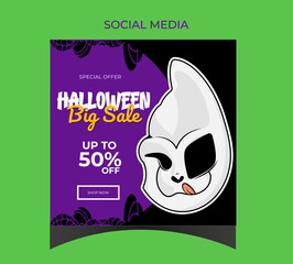 Halloween purple discount flyer with a ghost  