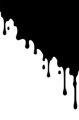 Black liquid is dripping. Paint dripping on a white background. Black paint drips. Grunge texture. Templates for design, banners, creativity.