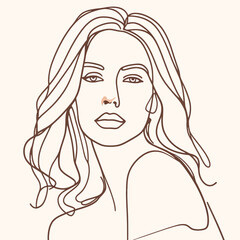 Stylish woman portrait. Outline trendy vector illustration. Continuous line drawing, minimalistic concept. Romantic image in pastel watercolor shades