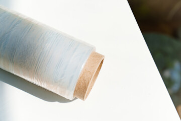 roll of PVC film. polymeric material made of polyvinyl chloride.
