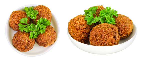 falafel on the plate isolated on white background. Top view. Flat lay.