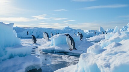 penguins waddling on ice floe