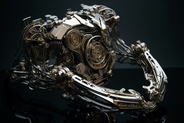 Intricate metallic robotic frame. Generative AI
