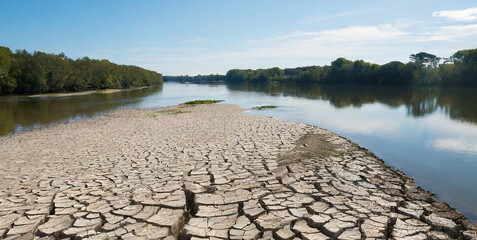 france charente maritime extreme drought revealing river bottom of loire river 