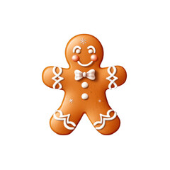freshly baked Christmas cookie in form of gingerbread man. Isolated white background.