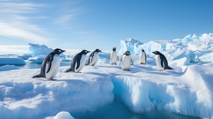 penguins waddling on ice floe