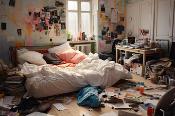 Messy teenager bedroom - AI Generated