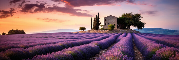 Provence landscape with lavender field - AI Generated - obrazy, fototapety, plakaty