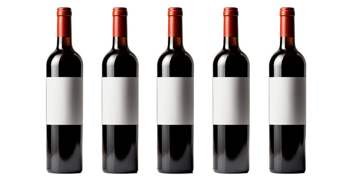 set of red wine bottle with white label isolated on transparent background.