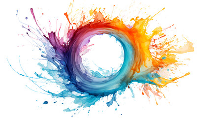 Fototapeta na wymiar a whirlpool of watercolor paints in a flow moving in a circle, a splash of colors. Abstract circle liquid motion flow explosion on white background.