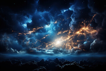 A dramatic thunderstorm with lightning illuminating a dark sky. Concept of nature's power and intensity. Generative Ai.