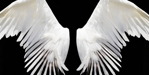 pair of white realistic angel wings with feathers isolated on transparent background angel b