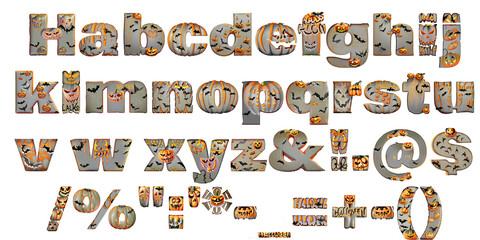Bat and pumpkin Halloween capital letter and symbols.