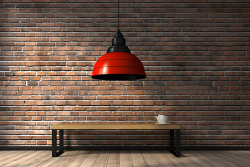 Loft room, brick wall and hanging red lamp