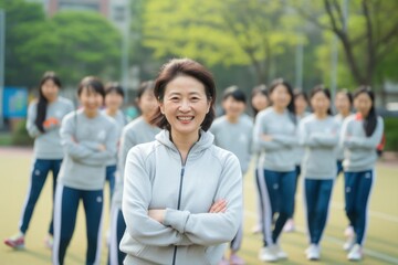 Asian Female Physical Education Teacher Job Attractive Backdrop Generative AI