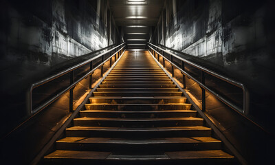 Long Stairs Up In The Night Subway