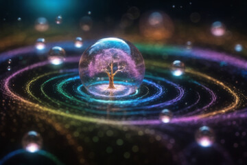 Der Baum, geh&uuml;llt in fl&uuml;chtigen Partikeln, erinnert uns daran, dass Sch&ouml;nheit oft in der Verg&auml;nglichkeit liegt (AI)