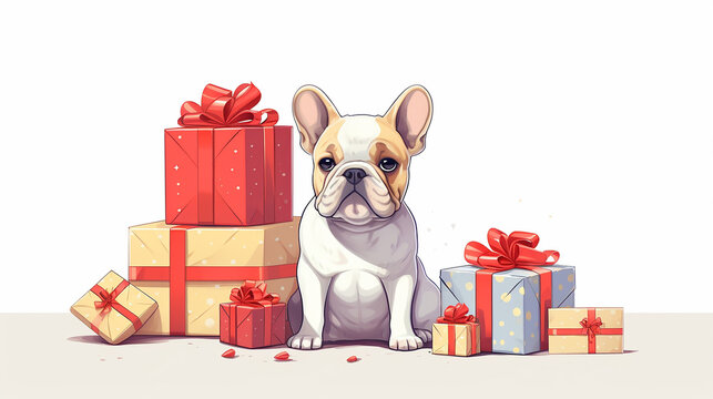 cute pug with gifts - Powered by Adobe