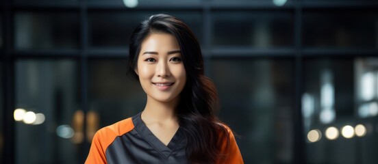 Asian Woman Prison Guard Lifestyle Backdrop Generative AI - obrazy, fototapety, plakaty