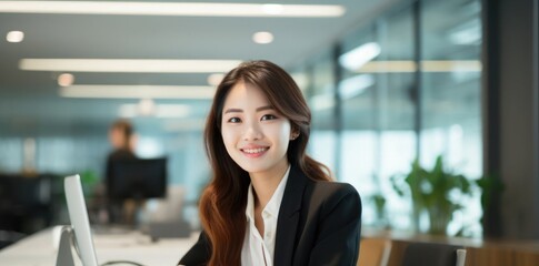 Asian Woman Receptionist Employment Attractive Background Generative AI