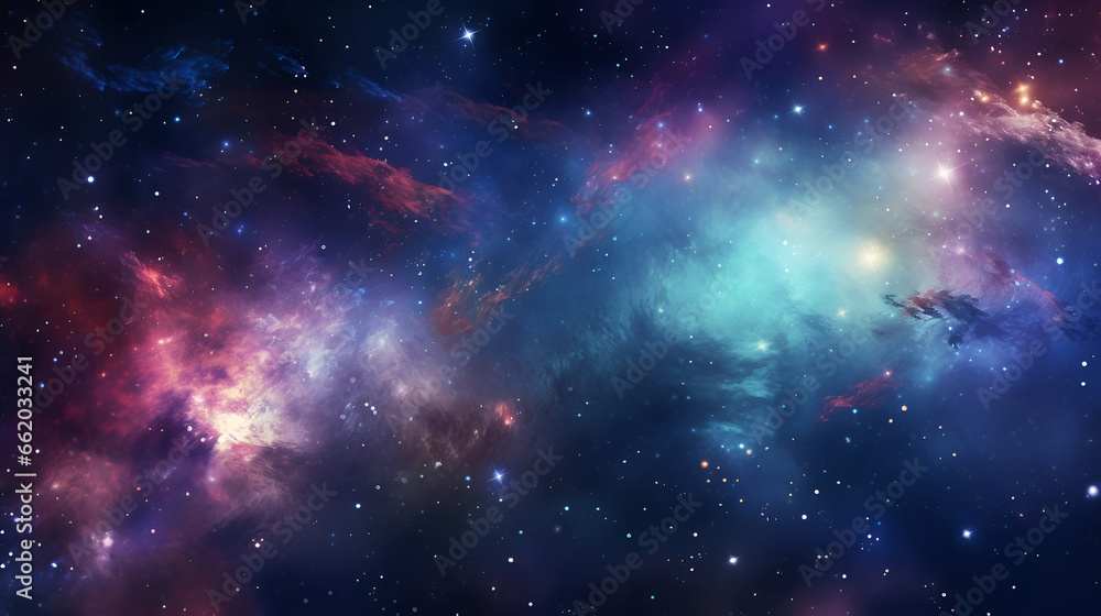 Wall mural cosmic galaxy space dust universe with nebula and shining stars. beautiful colorful clouds at night 