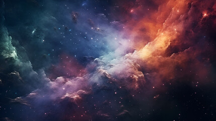 Cosmic galaxy space dust universe with nebula and shining stars. Beautiful colorful clouds at night in the universe.