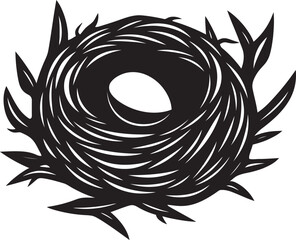 Nesting in Style Black Vector Bird Nest Emblem Sleek Avian Sanctuary Black Bird Nest Symbol