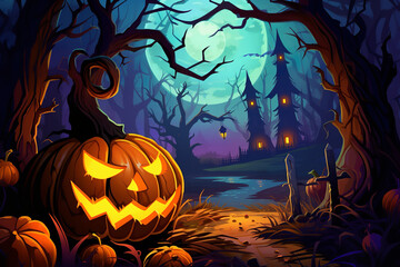 Colorful halloween pumpkin and witch cult background - obrazy, fototapety, plakaty
