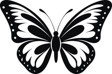 Aerial Grace: Midnight Monochrome Insignia Graphic Butterfly Logo: Delicate Opulence
